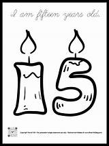 Printable 15th Birthday Cake Candle Coloring Page Cursive Font  The sketch template
