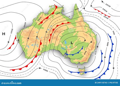 Forecast Weather Map of Australia. Meteorological, Topography and Physical Map Stock Vector ...