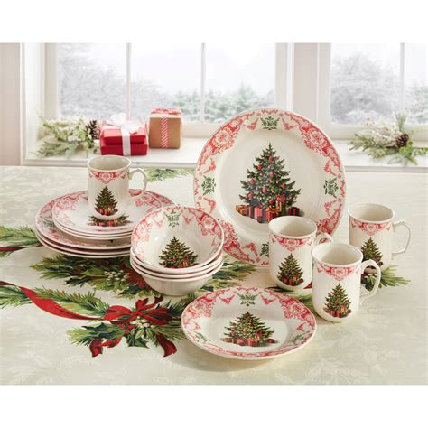 16-Pc. Christmas Tree Dinnerware Set | Brylane Home