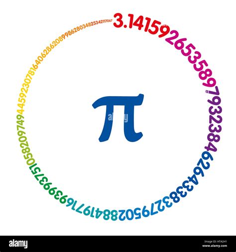 Hundred digits of number Pi forming a rainbow colored circle. Value of infinite number Pi ...