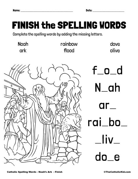 Catholic Spelling & Vocabulary Words Noah's Ark Worksheets - TheCatholicKid.com