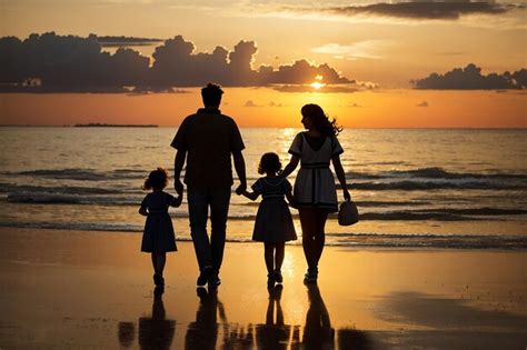 Premium AI Image | Silhouette of a family walking by the sunset time