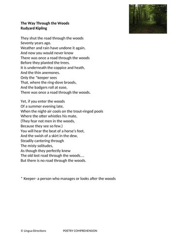 CLASSIC POEM COMPREHENSION. THE WAY THROUGH THE WOODS. RUDYARD KIPLING. WITH ANSWERS | Teaching ...