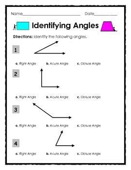 Elementary Geometry: Identifying Right, Obtuse and Acute Angles | Angles worksheet, Math ...