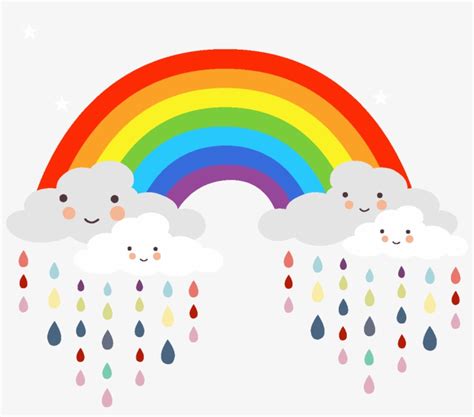 Cartoon Rainbow Cloud Raindrops Elements - Rainbow With Smiling Cloud Transparent PNG ...