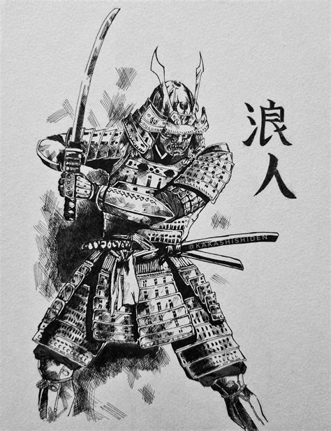 ArtStation - Samurai drawing crosshatch achurado