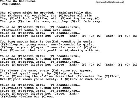 You're So Beautiful by Tom Paxton - lyrics and chords