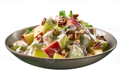 Freshly made Waldorf salad bowl isolated on transparent background ...