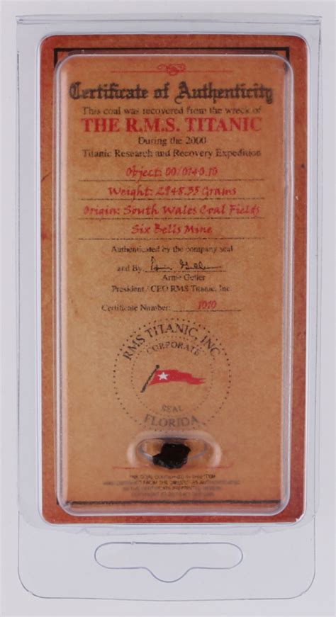 Authentic Coal From Titanic Wreckage (RMS Titanic COA) | Pristine Auction