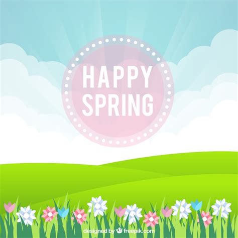 Happy spring background with meadow and flowers Vector | Free Download