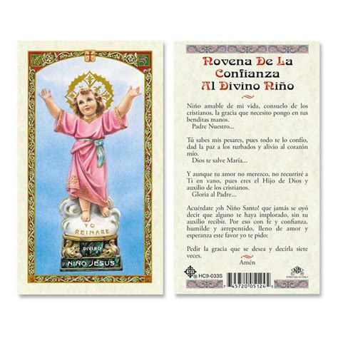 Novena De La Confianza Al Nino Divino Tarjetas De Oracion Laminadas En Espanol Laminated Prayer ...