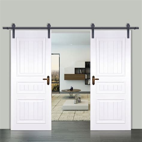 Vevor 12FT Modern Interior Double Sliding Barn Wood Door Hardware Track Set New | eBay