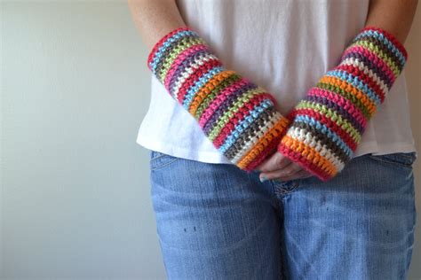 Crochet in Color: Colorful Stripey Fingerless Mitts