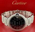 Cartier Ballon Bleu Watch 42mm Iced Out 12ct Black Dial Steel Auto Ref ...