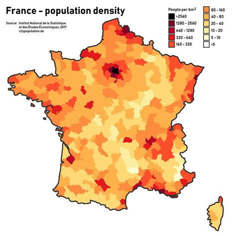 France population map - Map of France population (Western Europe - Europe)