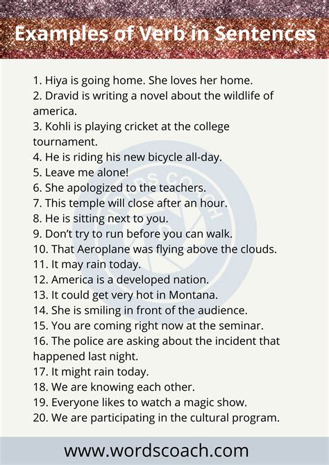 20 Examples of Verb in Sentences - Word Coach (2024)