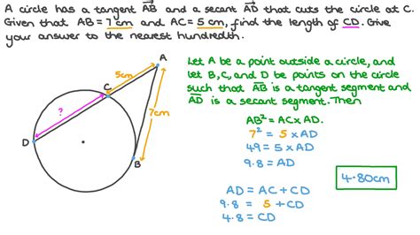 Question Video: Using the Power of a Point Theorem for a Tangent and a ...