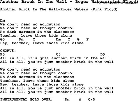 Song Another Brick In The Wall by Roger Waters(pink Floyd), song lyric for vocal performance ...