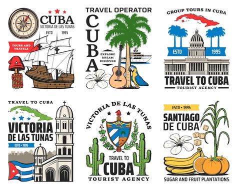 Premium Vector | Cuba travel icons havana caribbean tourism