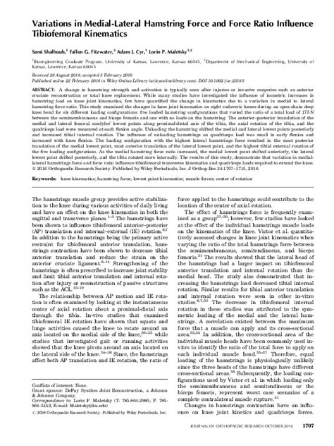 (PDF) Variations in medial-lateral hamstring force and force ratio influence tibiofemoral ...