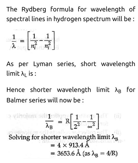 The short wavelength limit for the Lyman series of the hydrogen ...