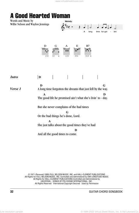 Nelson - A Good Hearted Woman sheet music for guitar (chords)