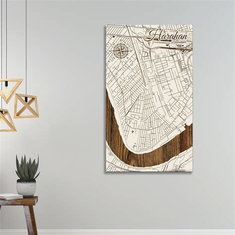 Harahan, Louisiana Street Map Wood Wall Decor Home Decor Wood Wall Map City Street Map Wood ...