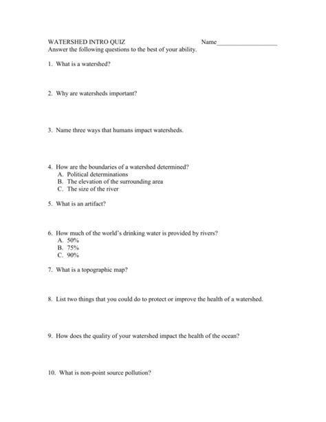 WATERSHED INTRO QUIZ