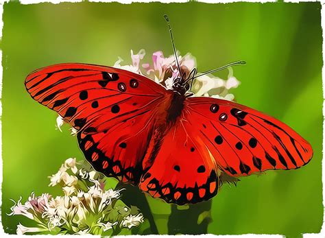 Red Butterfly on Flower in the Garden Painting by Elaine Plesser - Pixels