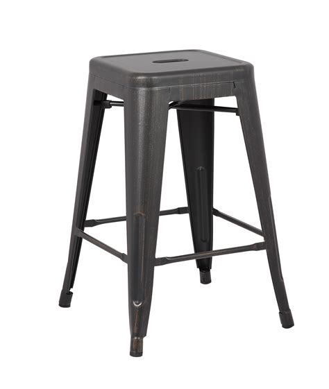 Backless Industrial Metal Bar Stools - Distressed Black (Set of 2 ...