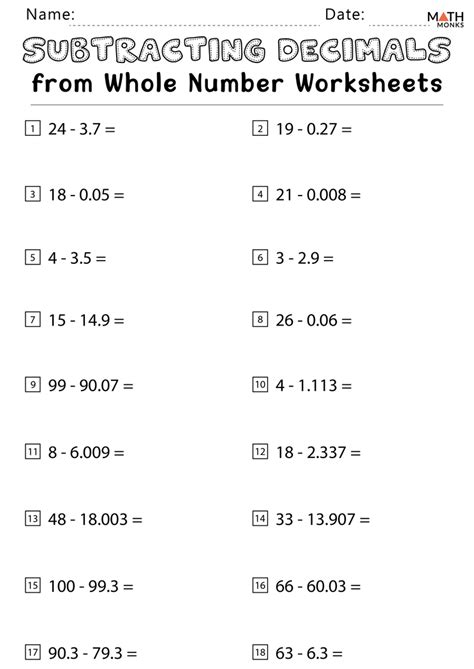 Add And Subtract Whole Numbers Worksheets