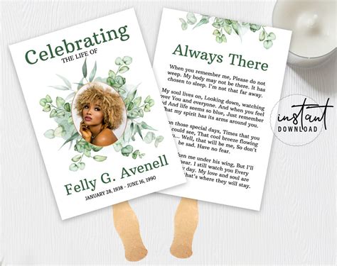 Funeral Program Fan Funeral Fans Template Green Leaves - Etsy