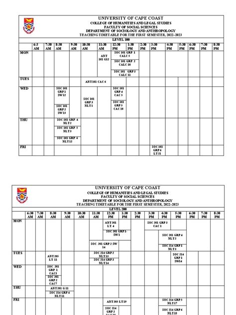 Time Table 2022 - 2023 Academic Year | PDF | Science