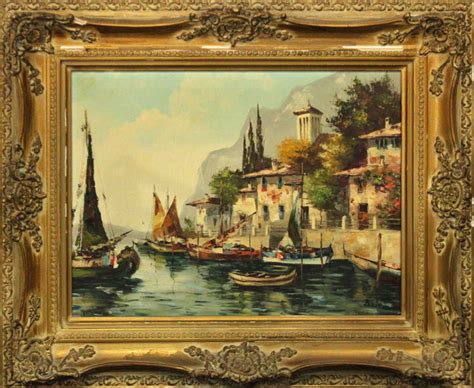 BERTINI, Italian Artist Oil/C VENETIAN SCENE WITH BOATS