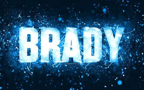 Download wallpapers Happy Birthday Brady, 4k, blue neon lights, Brady ...