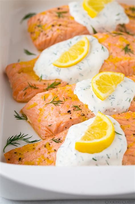 Baked Lemon Salmon with Creamy Dill Sauce - Cooking Classy