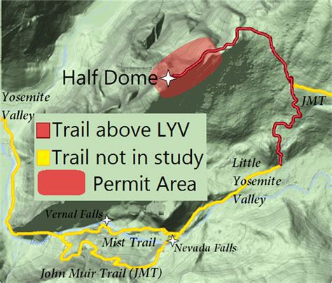 Half Dome Trail map. The Half Dome Trail splits midway into the John ...