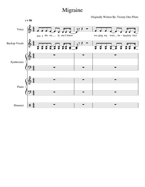 Migraine - Full Transcription Sheet music for Piano, Voice, Synthesizer ...