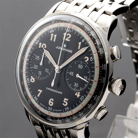 Junghans Meister Telemeter Automatic Chronograph Black Dial Numerals 027/3381.44 Stainless Steel ...