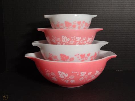 Vintage Pyrex Pink Gooseberry Cinderella Mixing Bowls #441-#444 Set of 4 | #1726754474