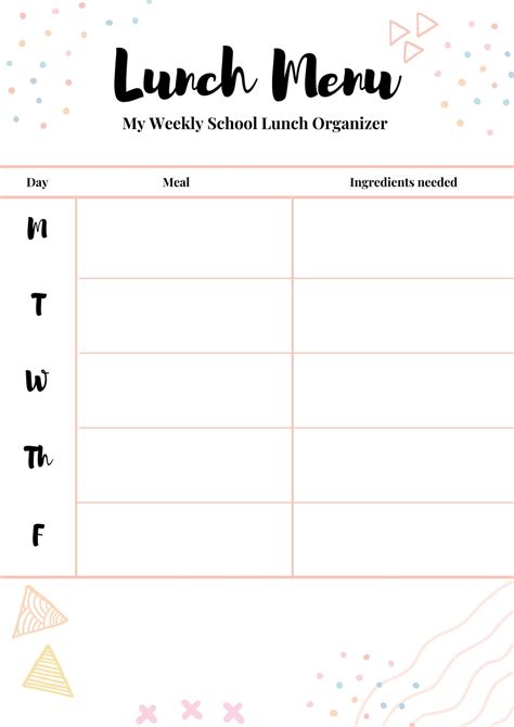 Weekly School Lunch Menu Planner MINIMALIST - Etsy