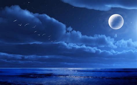 Midnight Moon, water, sky, abstract, blue, HD wallpaper | Peakpx