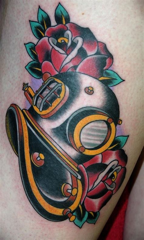 tattoo old school / traditional nautic ink - helmet / dive mask / scuba | Tattoos, Helmet tattoo ...