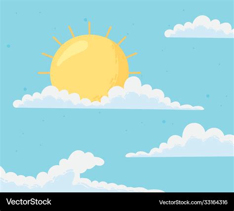 Blue sky with clouds and sun cartoon background Vector Image