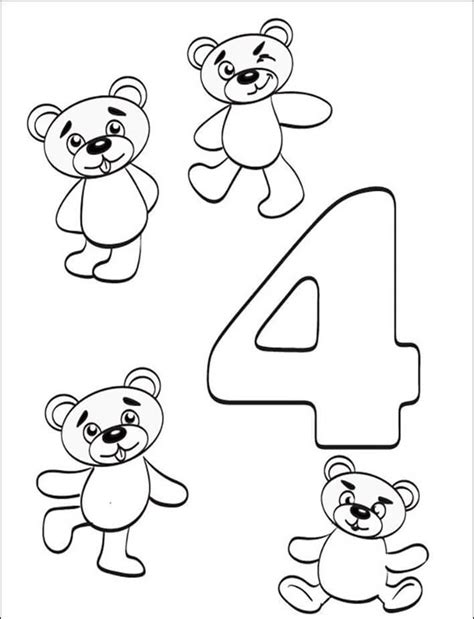 Number 4 with teddybears coloring page - Download, Print or Color ...