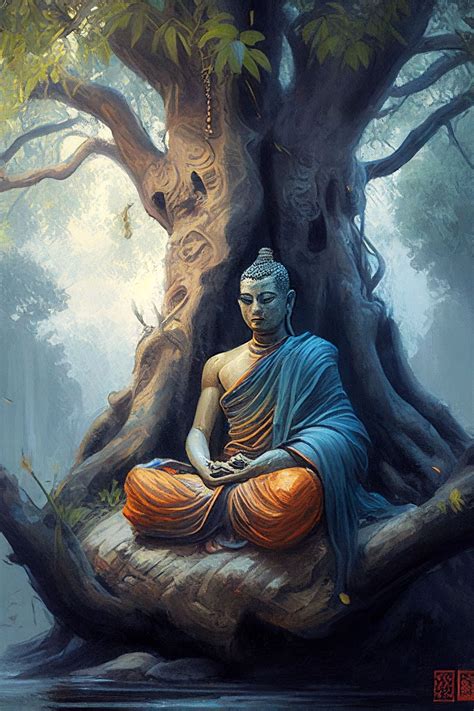 Meditation Art AI Painting Gautam Buddha Meditating Under a - Etsy in ...