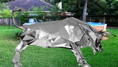 Outdoor Public Brushed Stainless Steel Bull Art Sculpture