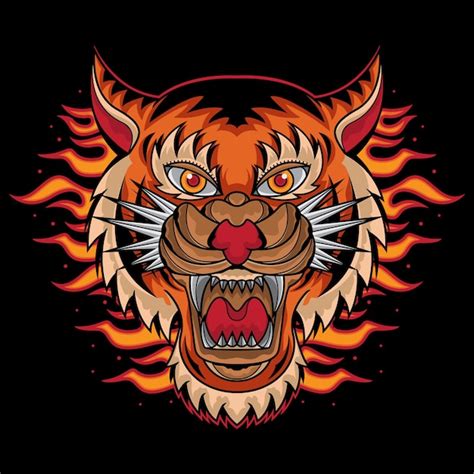 Premium Vector | Fire tiger head tattoo