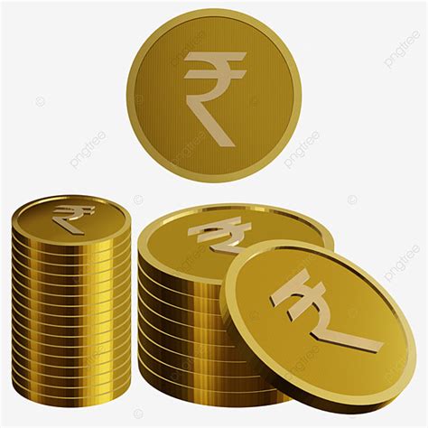 Coin Gold 3d Vector, Indian Rupee Coins 3d In Gold Color With Two Sizes And Multiple Positions ...