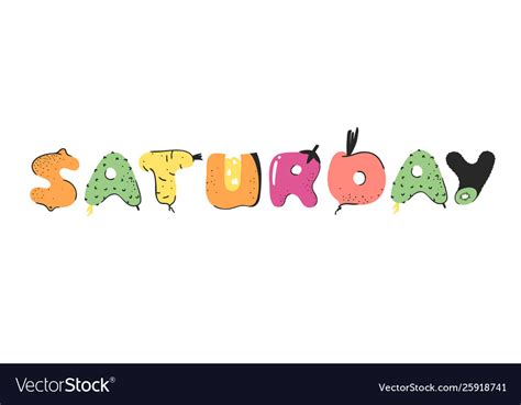 Cartoon vegetables and fruits and word saturday Vector Image